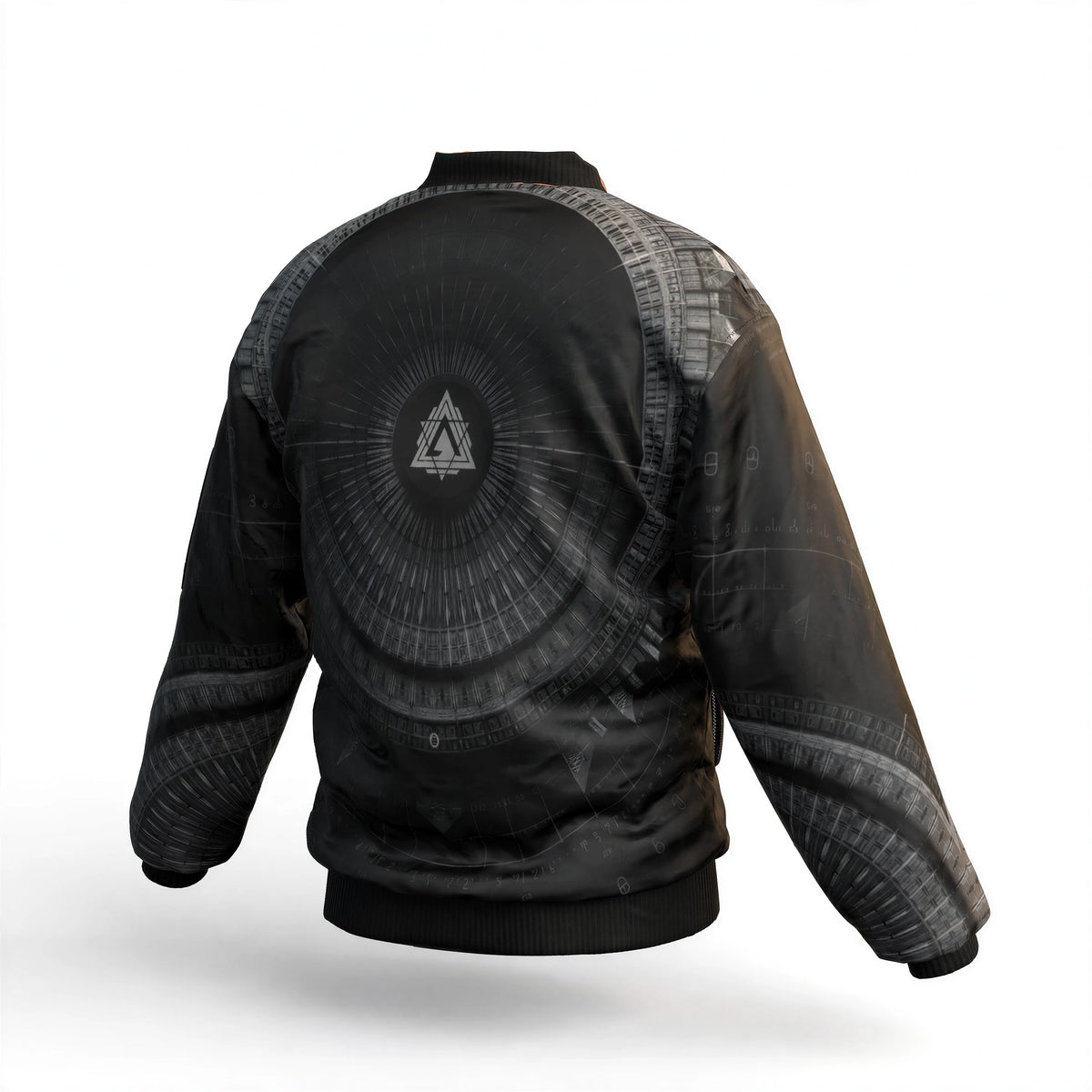 Silent Grid Bomber Jacket — Men's Bomber With Sleeve Pocket — garment shown without model, back view