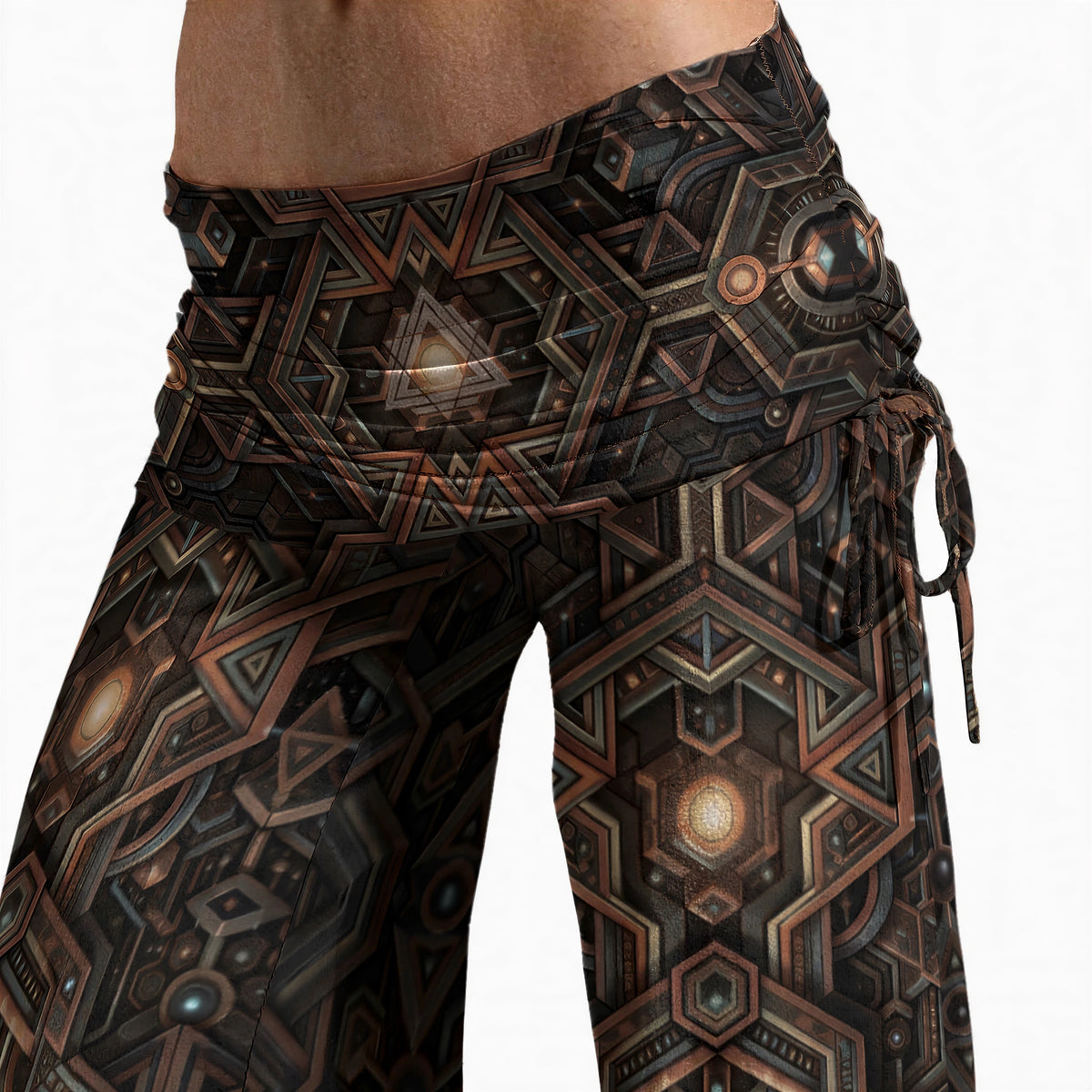Engram 2 — Women's High Waist Wide Leg Pants — garment shown without model, close-up of the waistband and print