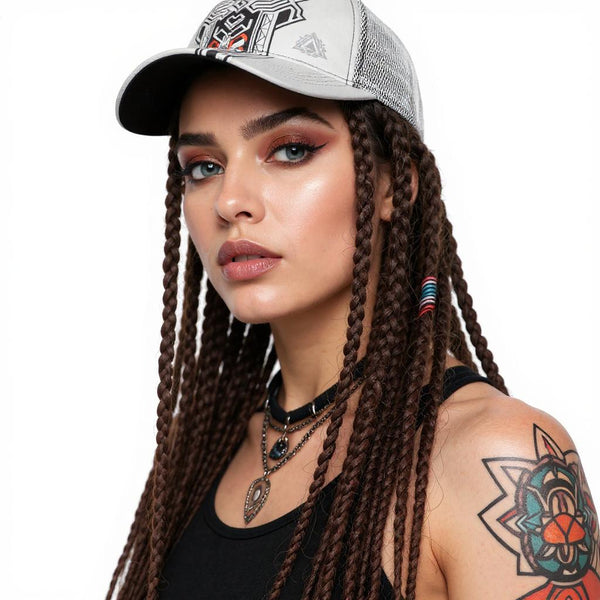 All-Over Print Black Buckle Flat-brimmed Mesh Cap With Box