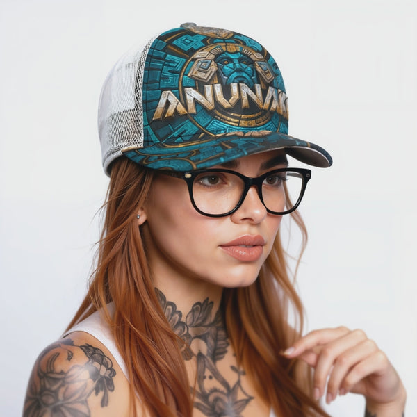 All-Over Print Black Buckle Flat-brimmed Mesh Cap With Box