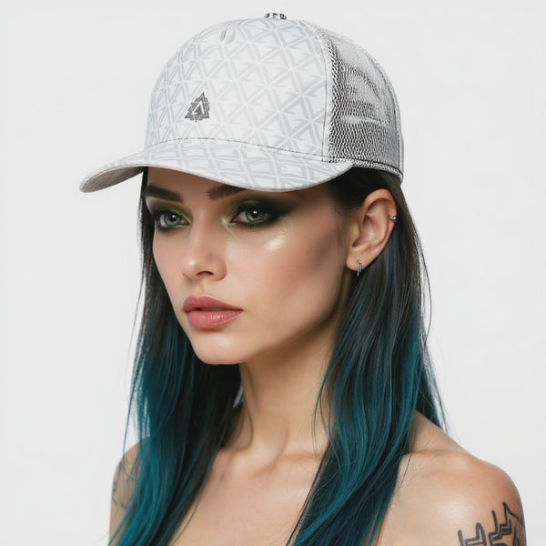 All-Over Print Black Buckle Flat-brimmed Mesh Cap With Box