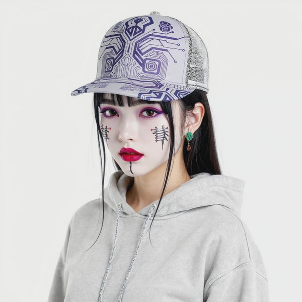 All-Over Print Black Buckle Flat-brimmed Mesh Cap With Box